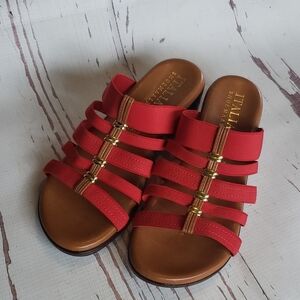 Italian shoe maker 7.5 low heel stretch red straps shoes